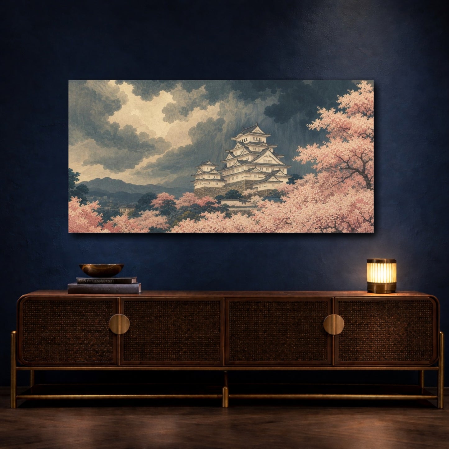 Mockup 4. Castle Vintage Cherry Blossom shown as canvas print