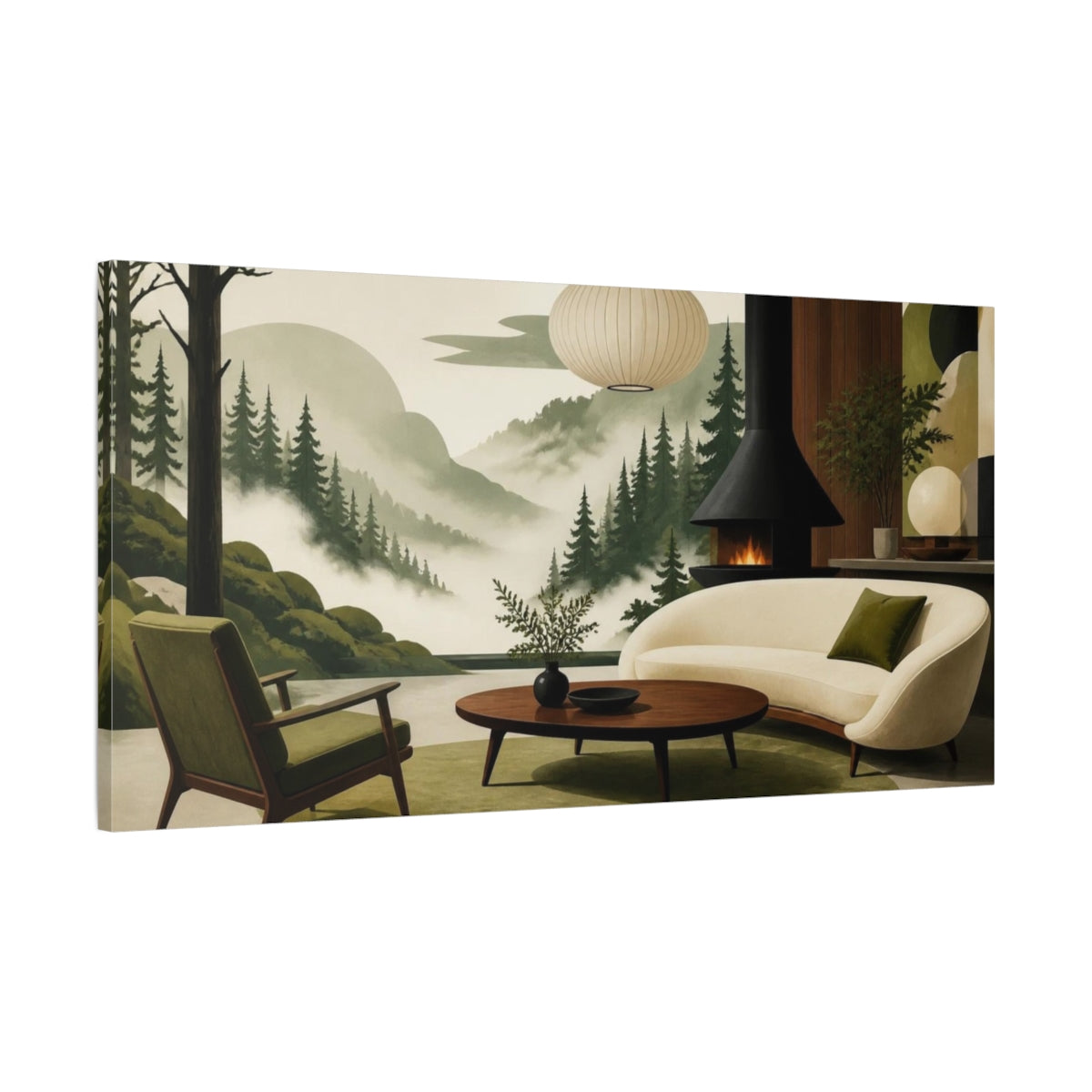 Main Mockup. Cedar Valley Living Room Mural shown as canvas print