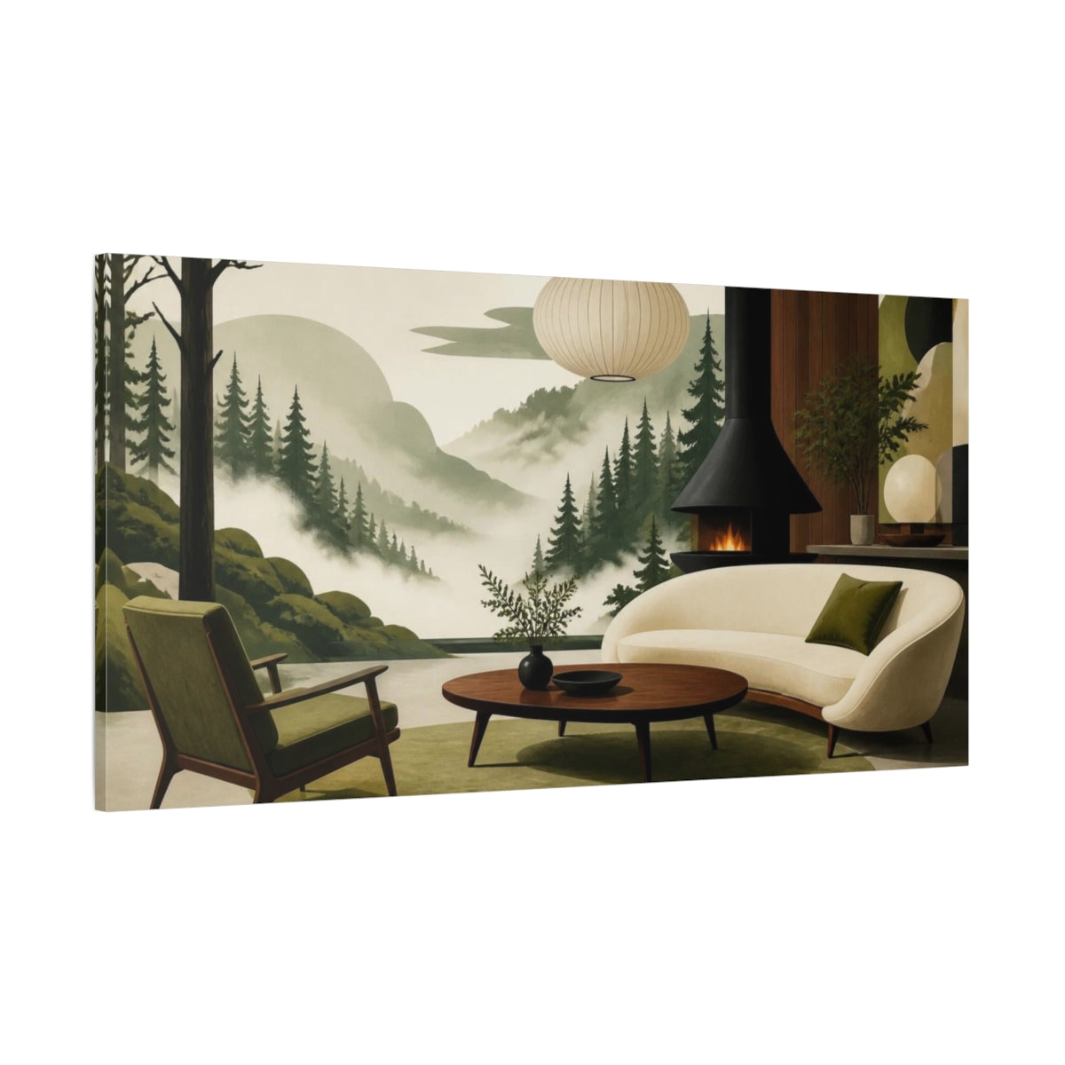 Side Mockup 2. Cedar Valley Living Room Mural shown as canvas print