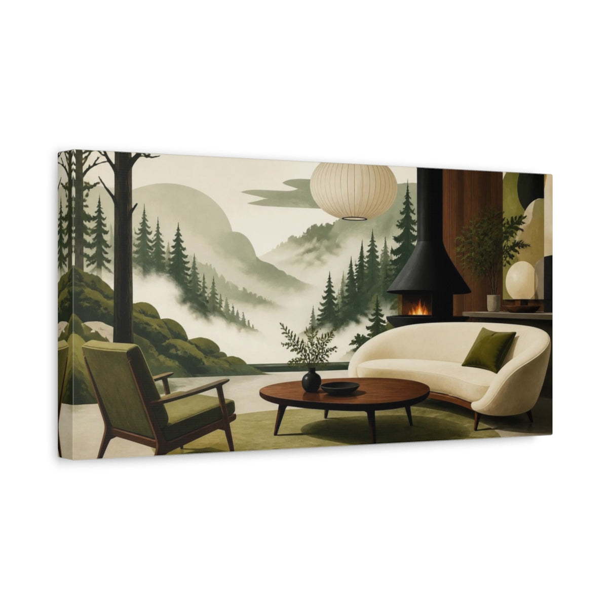 Side Mockup 3. Cedar Valley Living Room Mural shown as canvas print