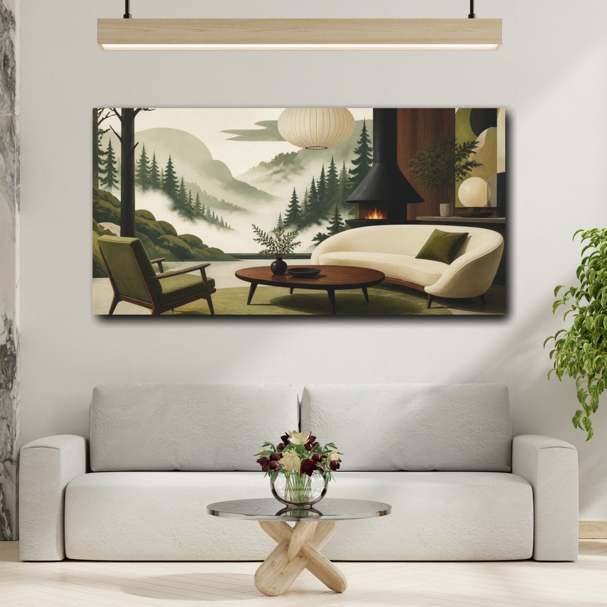 Mockup 2. Cedar Valley Living Room Mural shown as canvas print