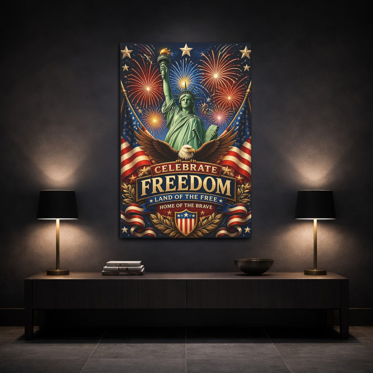 Mockup 3. Celebrate Freedom shown as canvas print