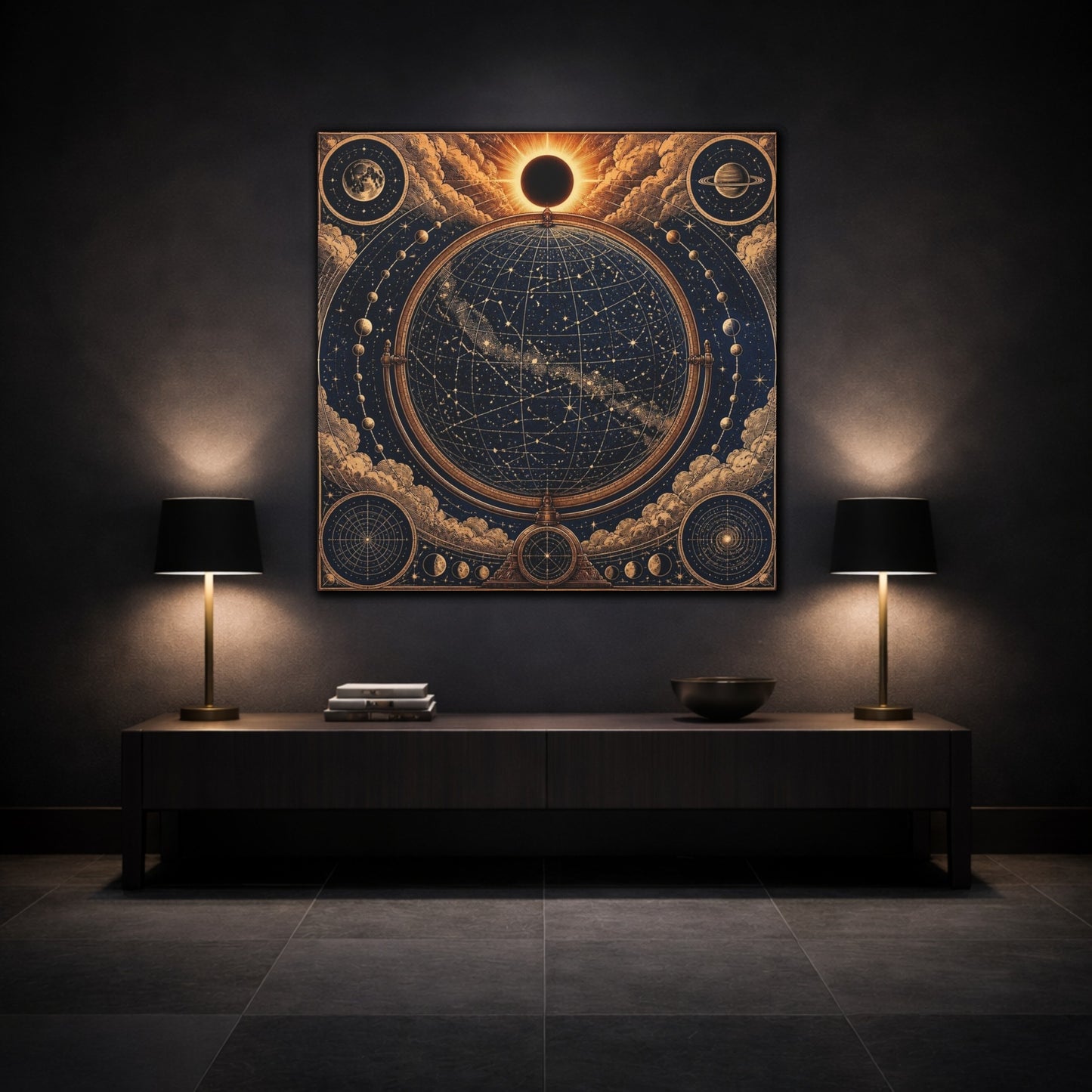 Mockup 3. Celestial Globe Star Map shown as canvas print