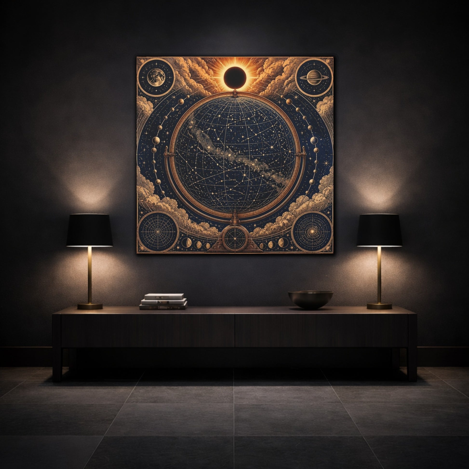 Mockup 3. Celestial Globe Star Map shown as canvas print