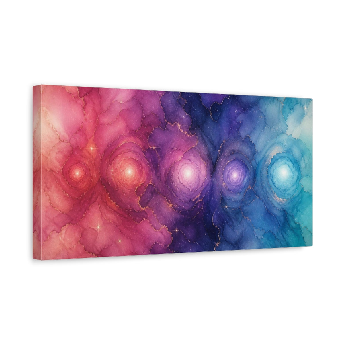 Side Mockup 3. Celestial Orbs In Indigo Rose shown as canvas print