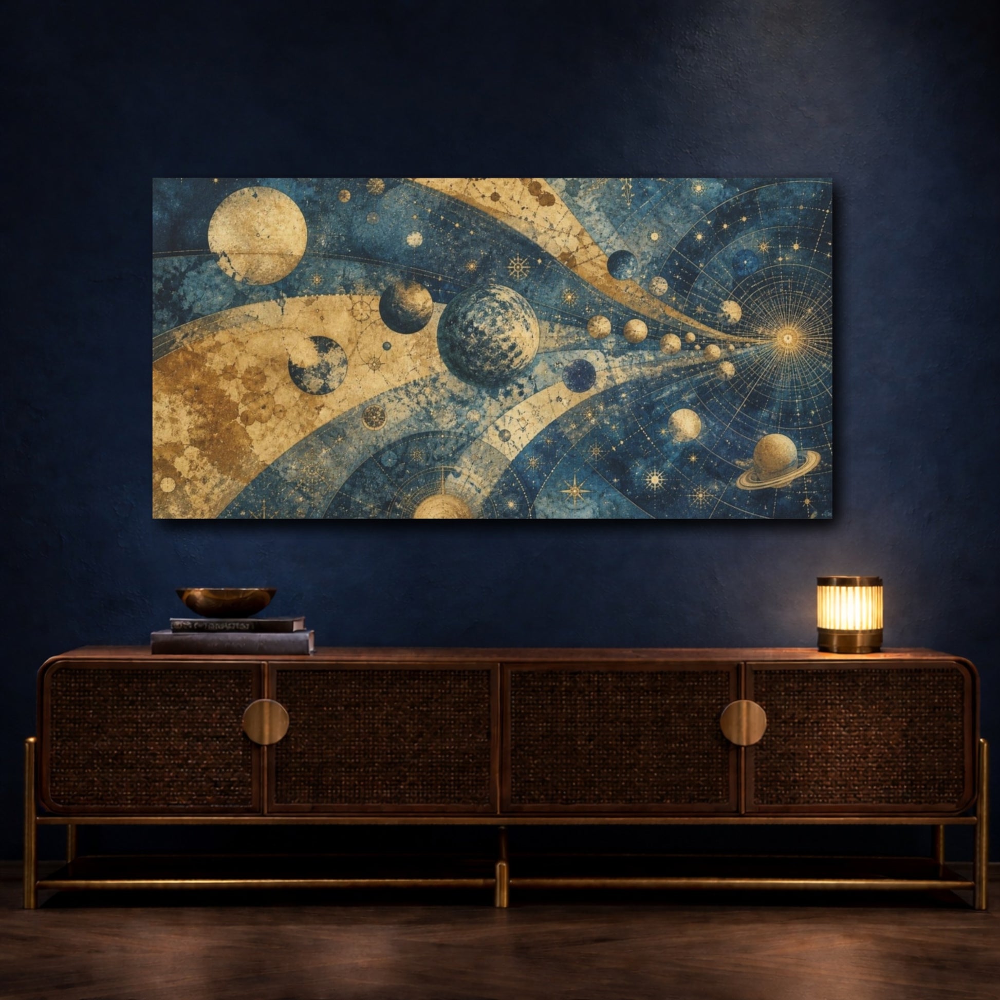 Mockup 4. Celestial Planet Map shown as canvas print
