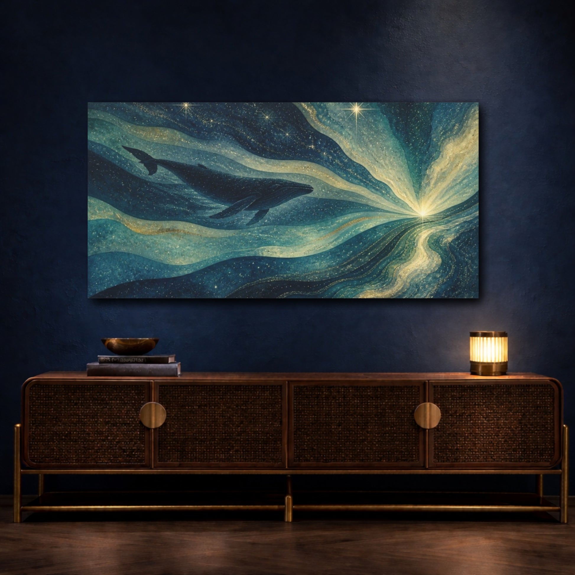 Mockup 4. Celestial Whale shown as canvas print