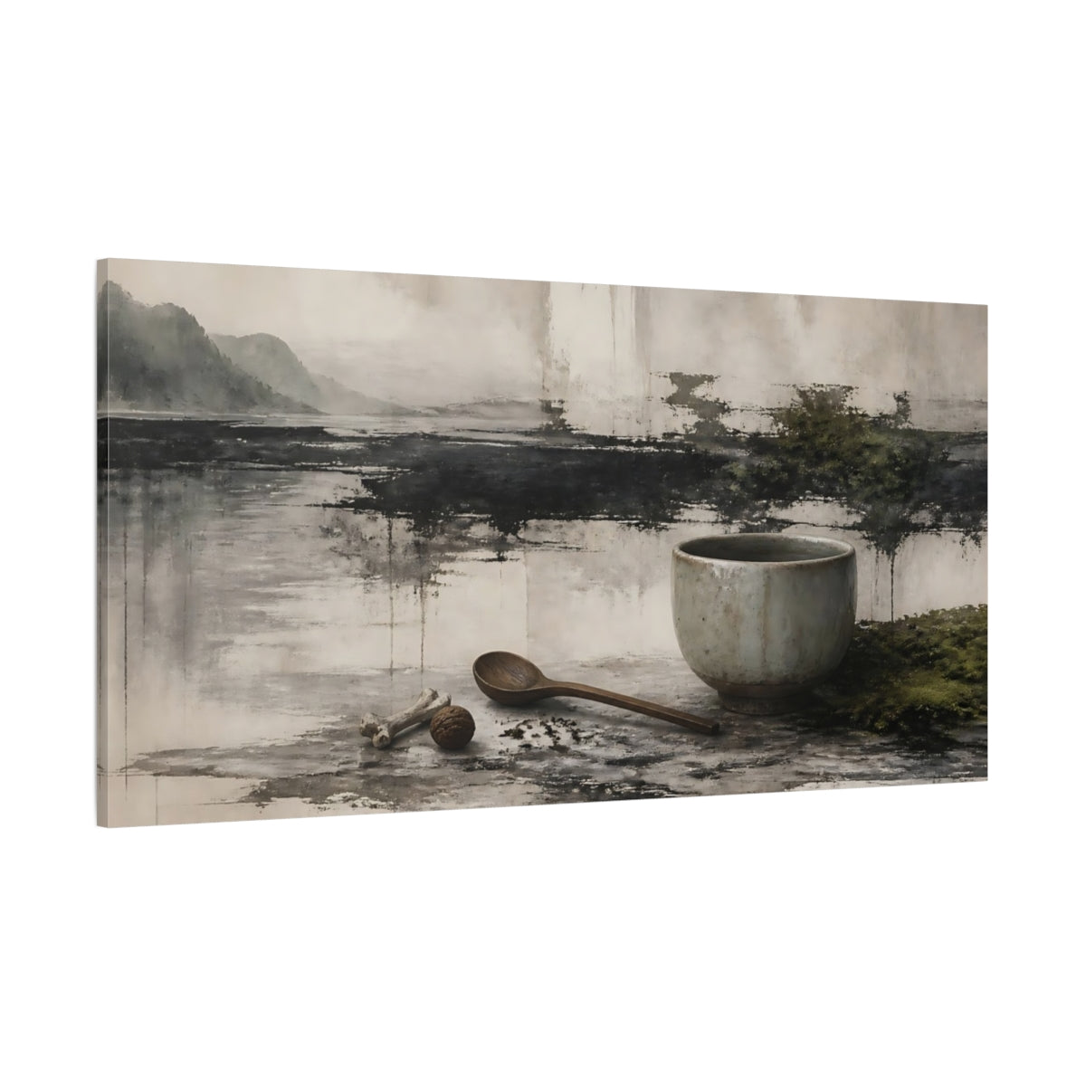 Side Mockup 2. Ceramic Bowl With Spoon shown as canvas print