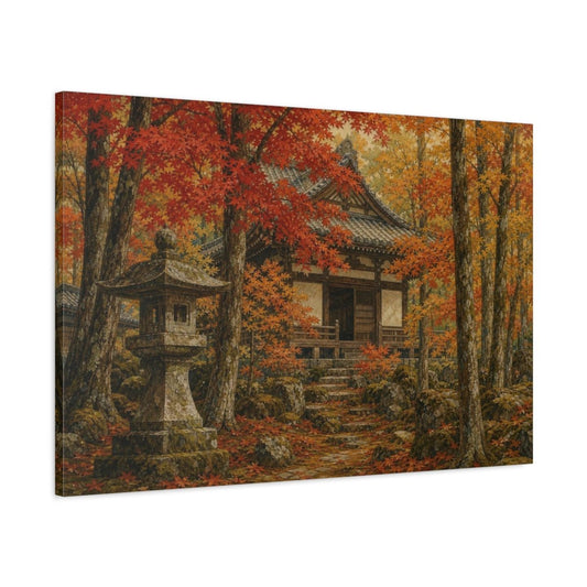 Ceramic-Glaze Japanese Painting Autumn Maple Temple Canvas Print – Living Room, Above Sofa - YesArtYes