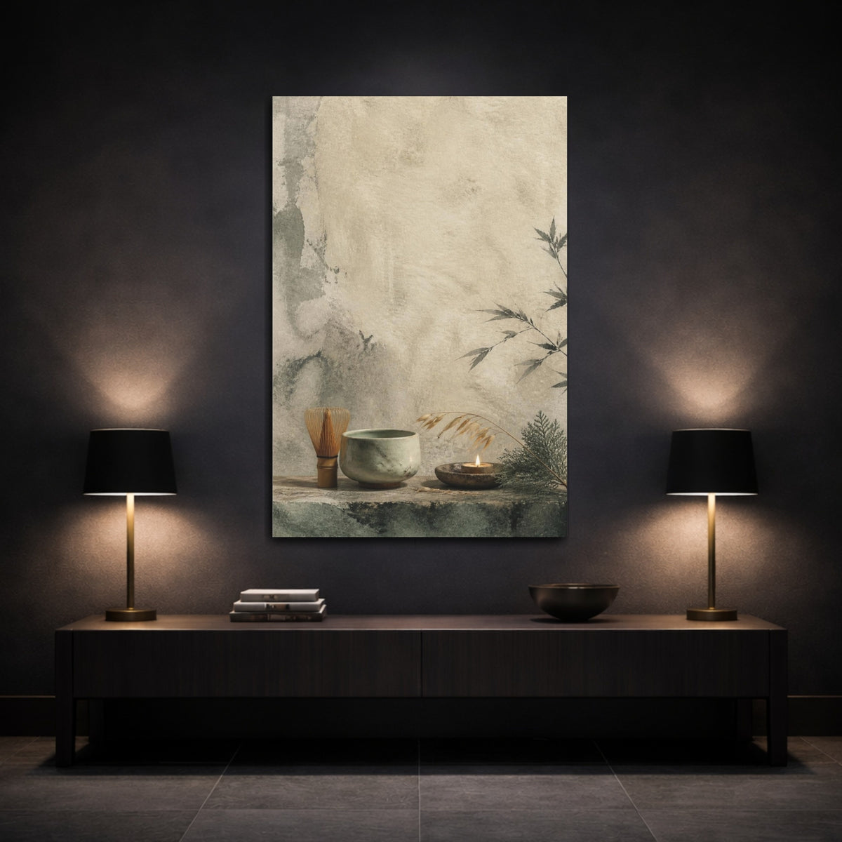 Mockup 3. Ceramic Tea Bowl Still Life shown as canvas print