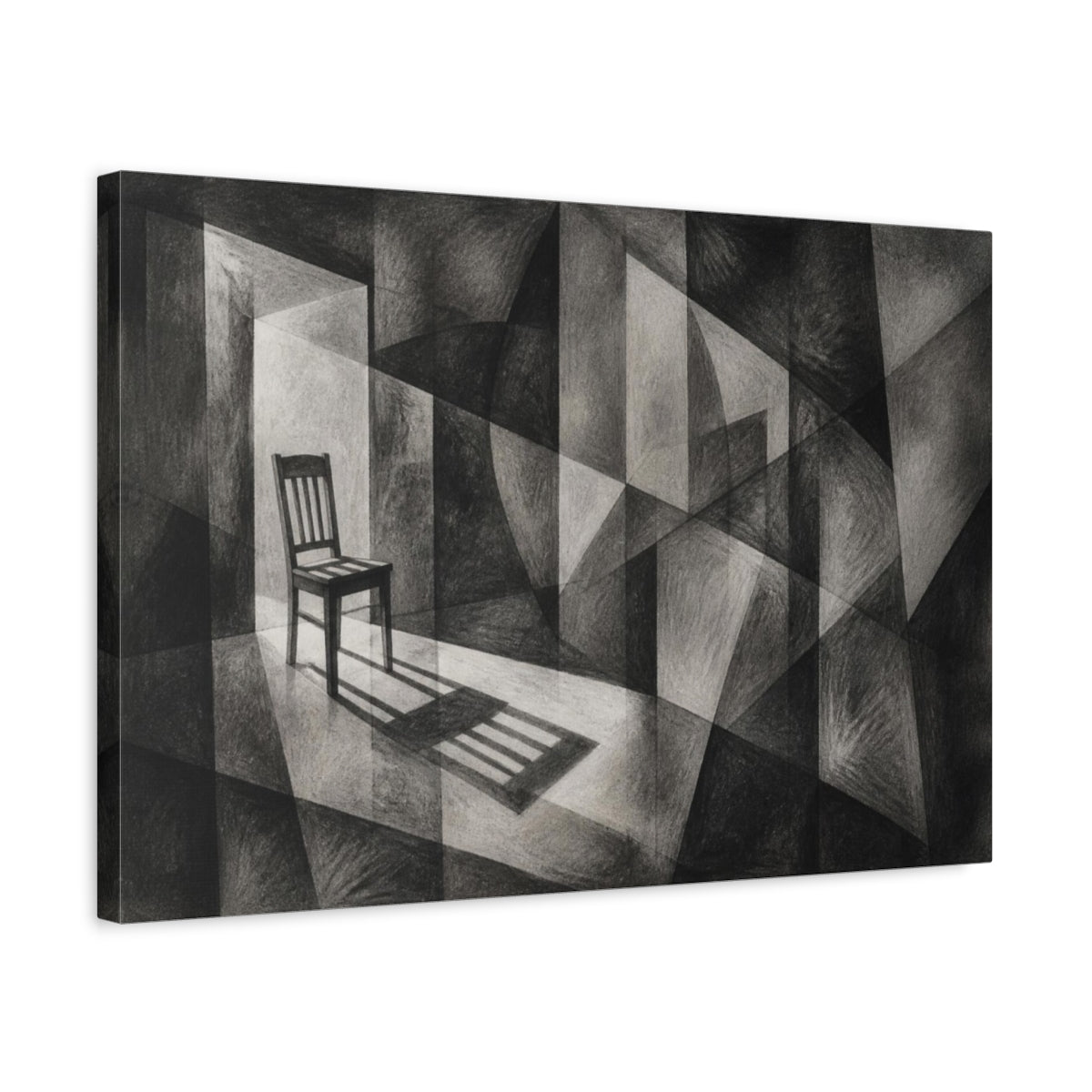 Side Mockup 3. Chair Shadow Illusion shown as canvas print