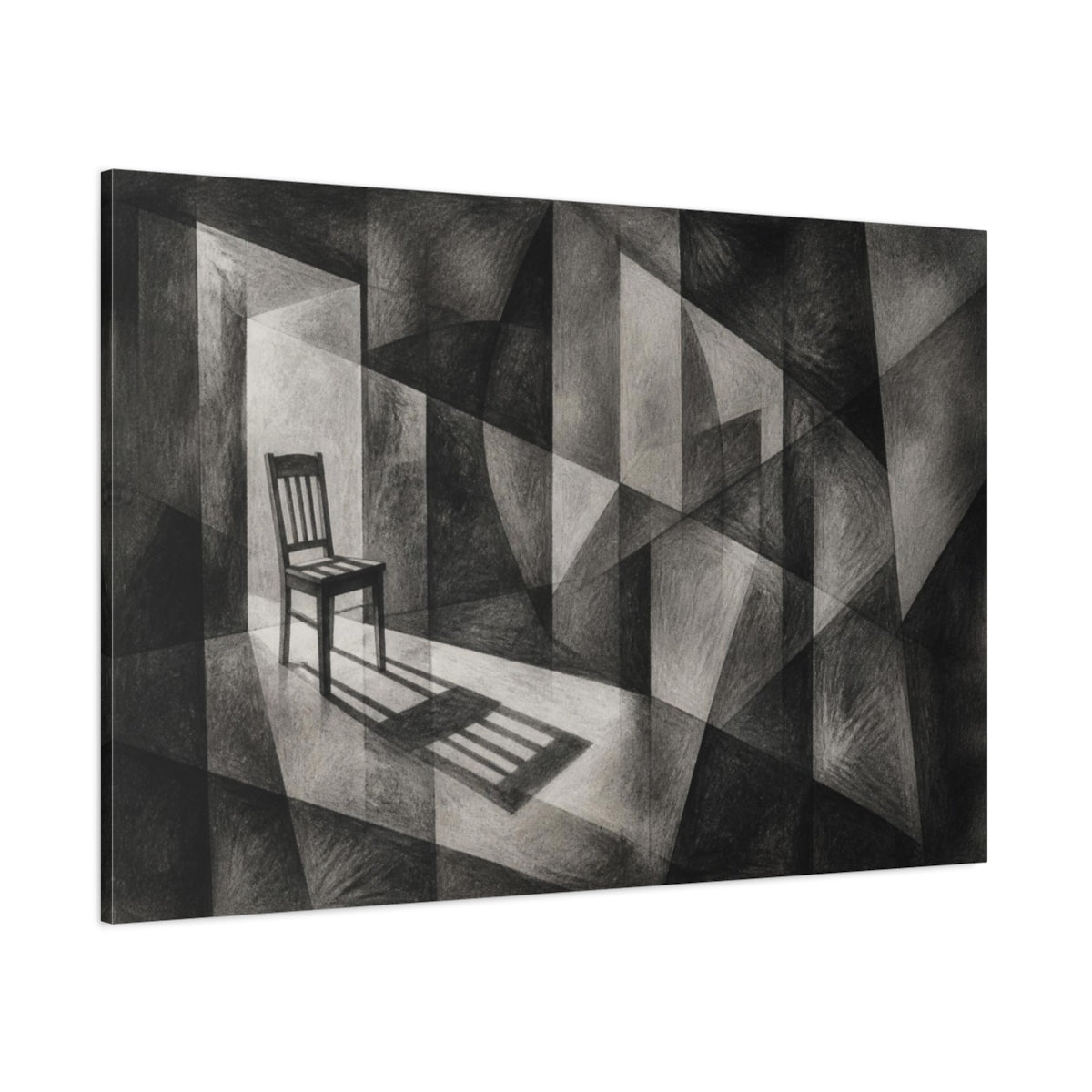 Side Mockup 1. Chair Shadow Illusion shown as canvas print