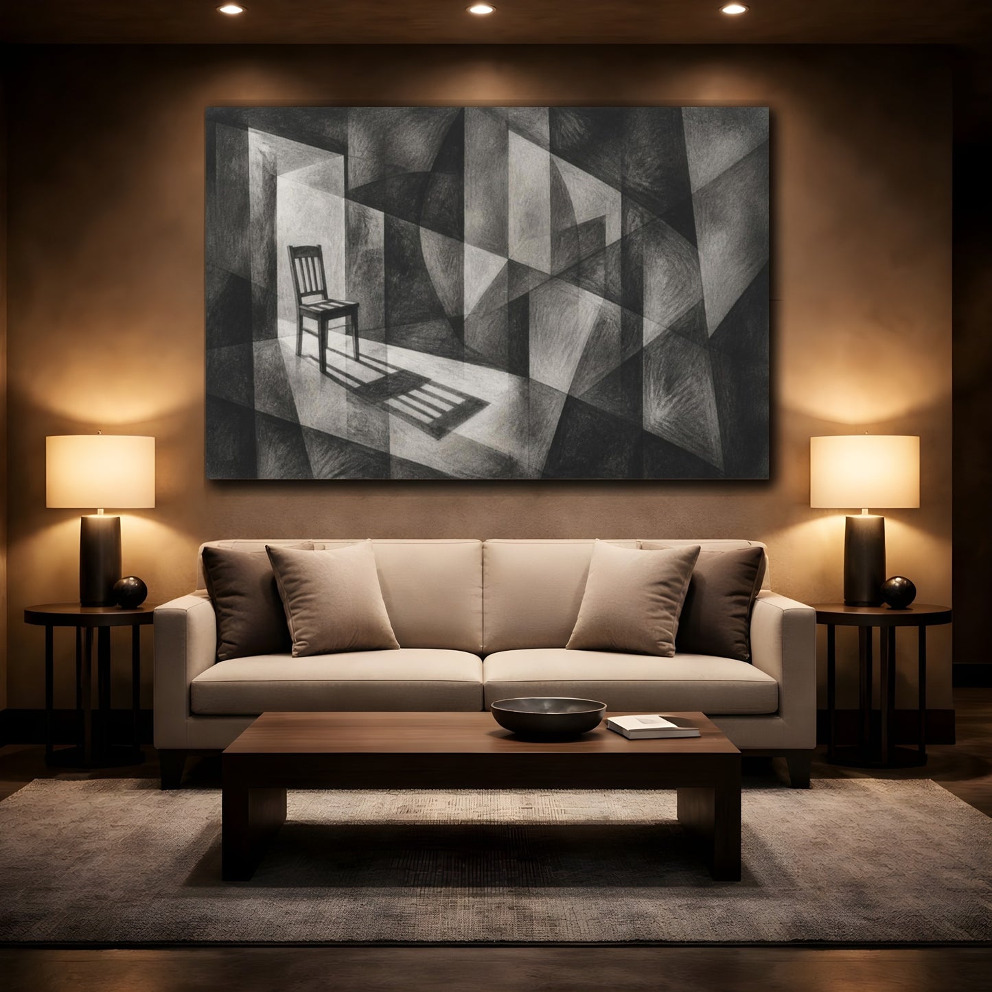 Mockup 2. Chair Shadow Illusion shown as canvas print