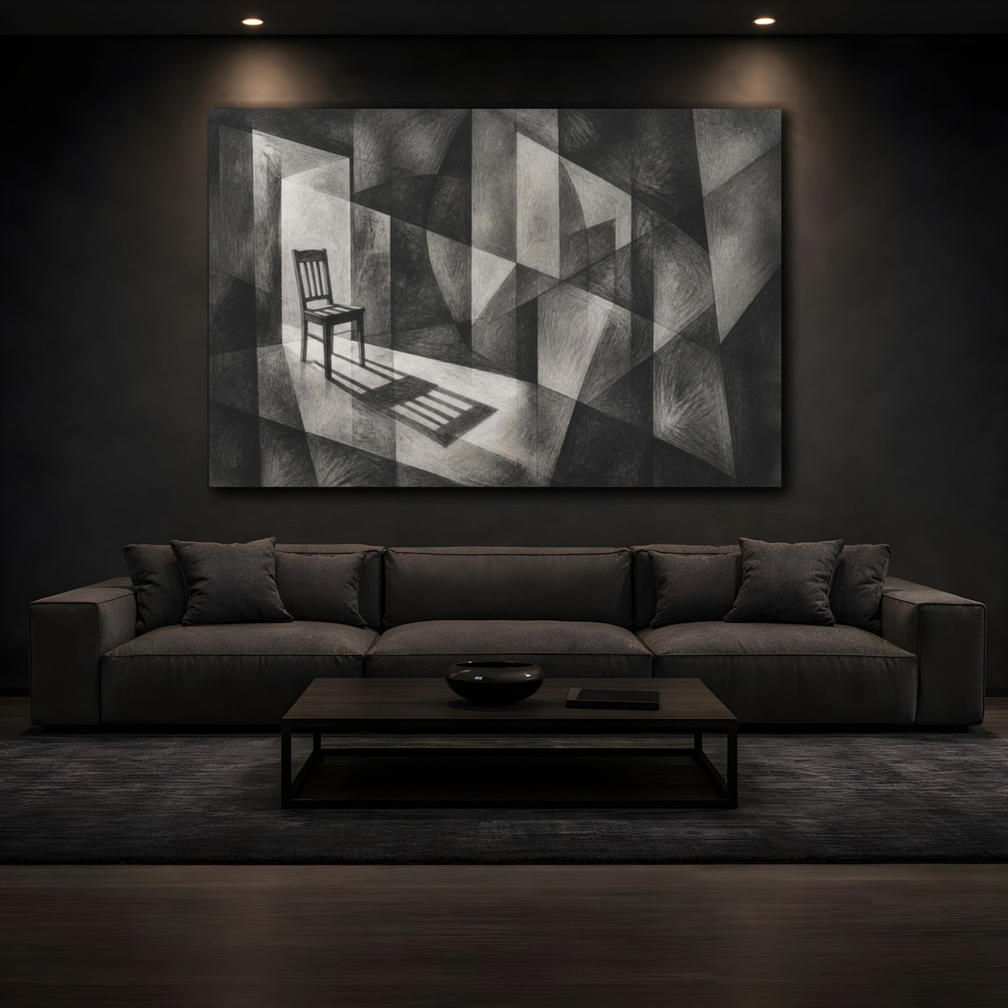 Mockup 3. Chair Shadow Illusion shown as canvas print
