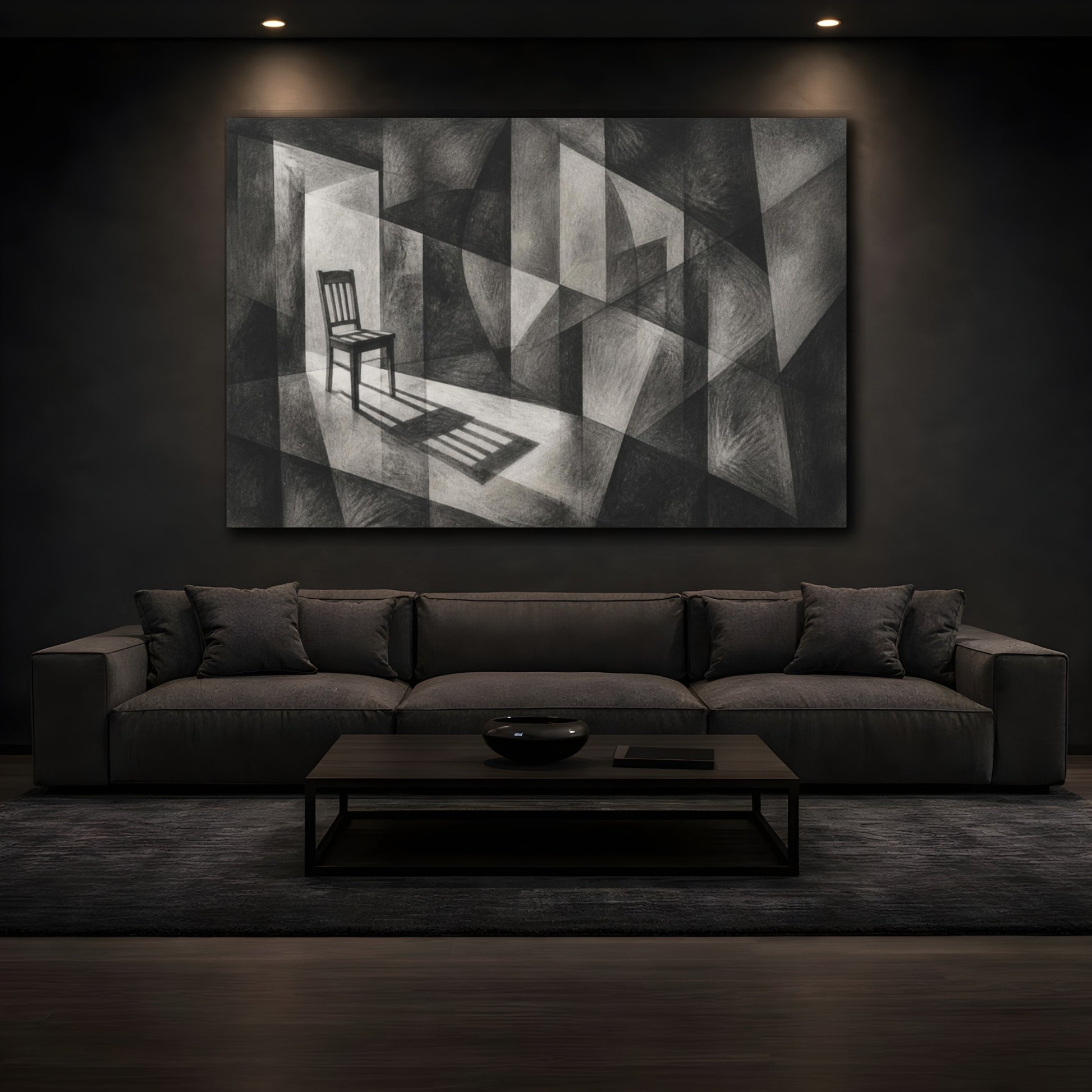 Mockup 3. Chair Shadow Illusion shown as canvas print
