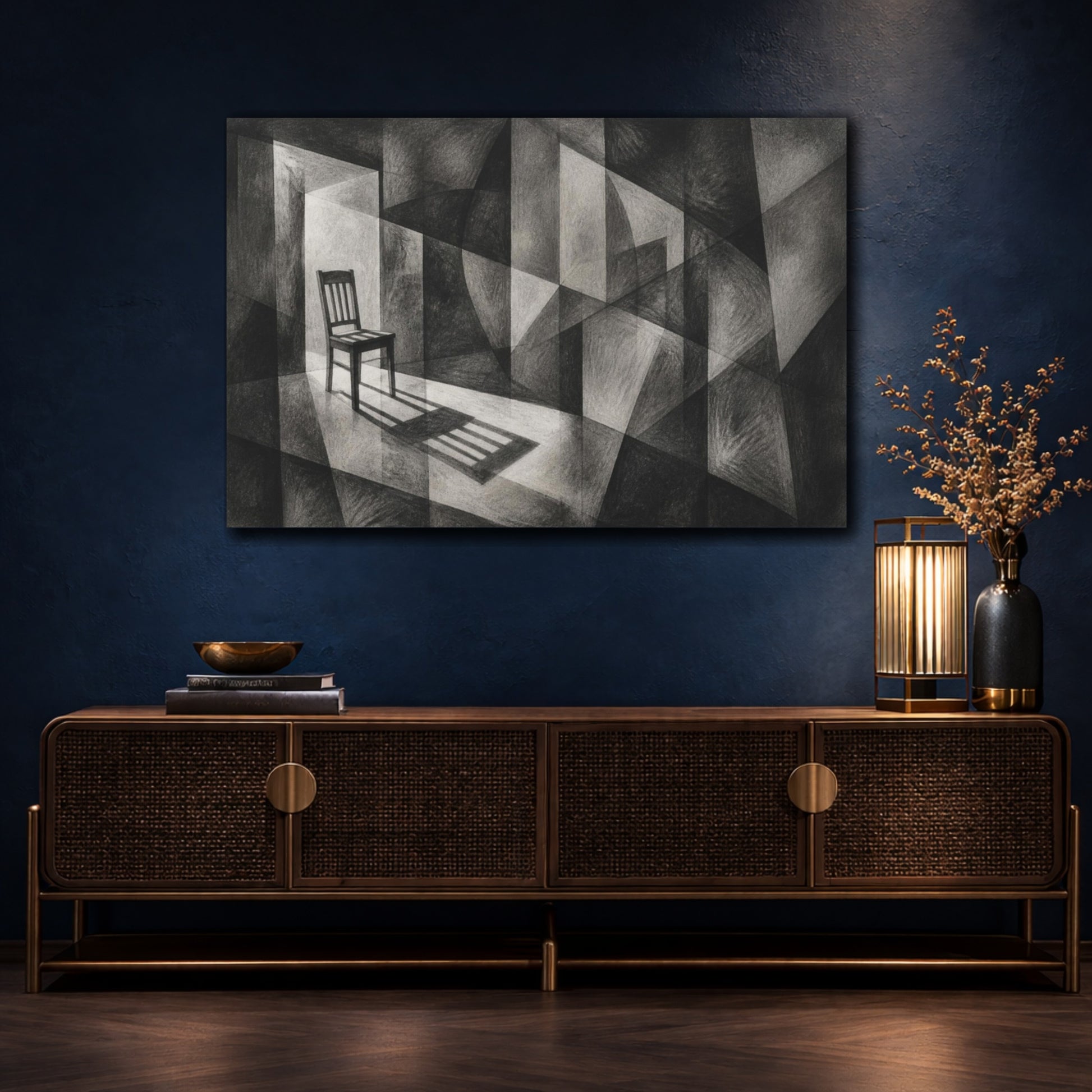 Mockup 4. Chair Shadow Illusion shown as canvas print