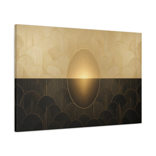 Main Mockup. Champagne Deco Oval Glow shown as canvas print