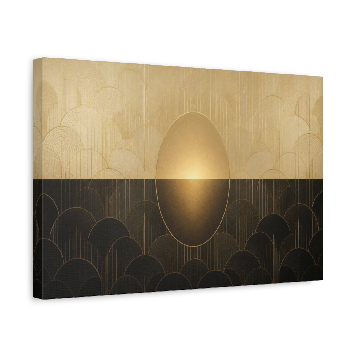 Side Mockup 4. Champagne Deco Oval Glow shown as canvas print