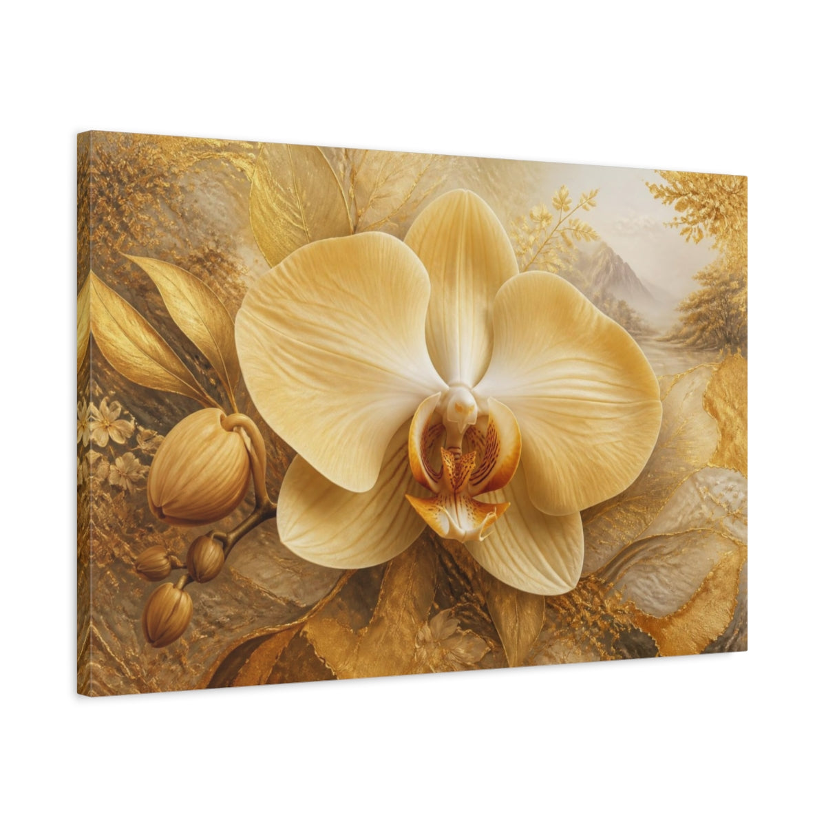 Side Mockup 2. Champagne Orchid With Gold Texture shown as canvas print