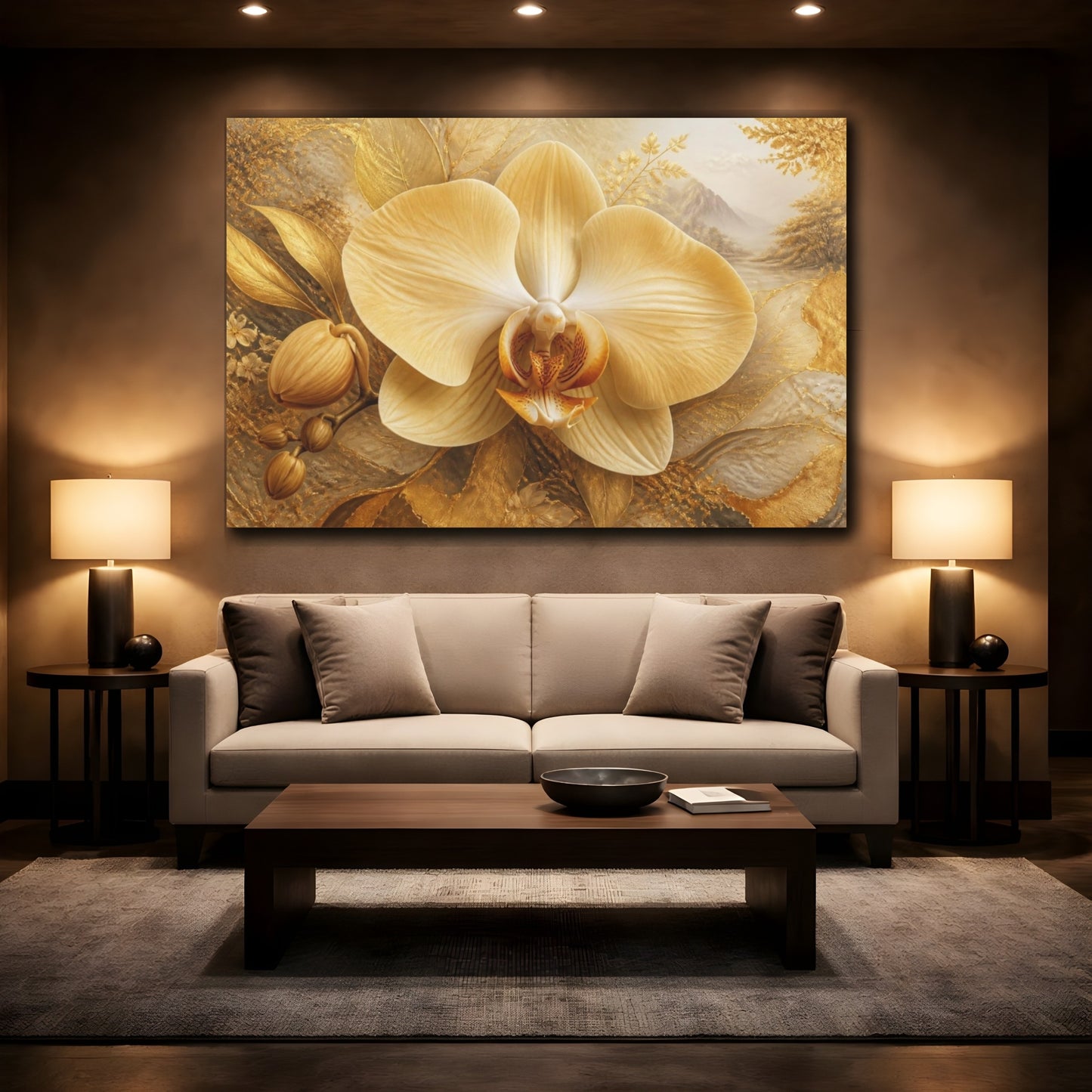 Mockup 2. Champagne Orchid With Gold Texture shown as canvas print
