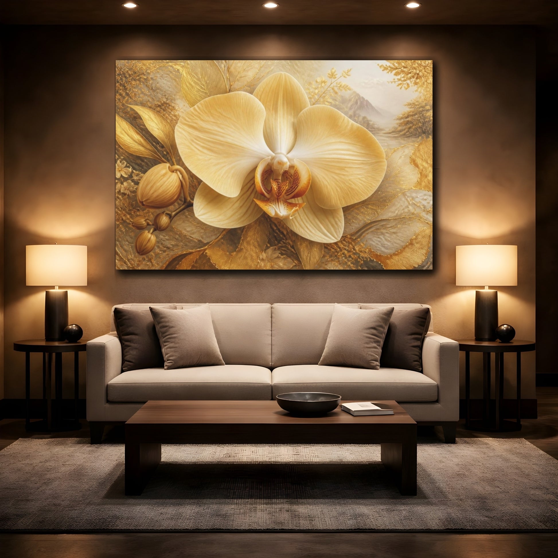 Mockup 2. Champagne Orchid With Gold Texture shown as canvas print