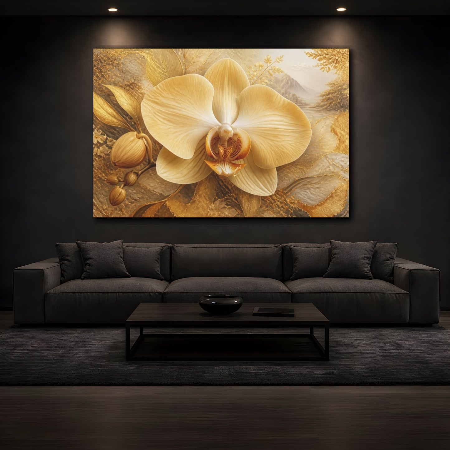 Mockup 3. Champagne Orchid With Gold Texture shown as canvas print