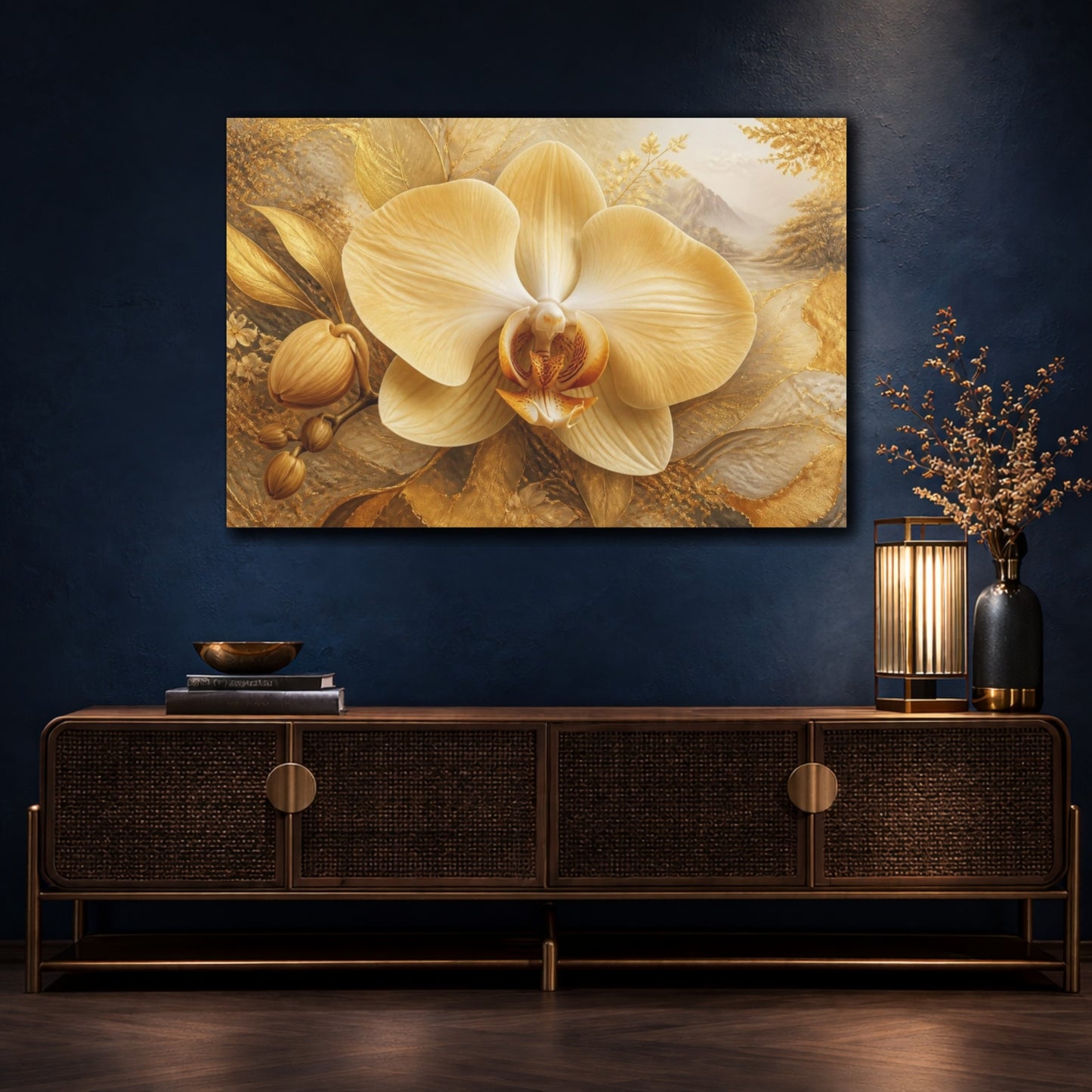 Mockup 4. Champagne Orchid With Gold Texture shown as canvas print