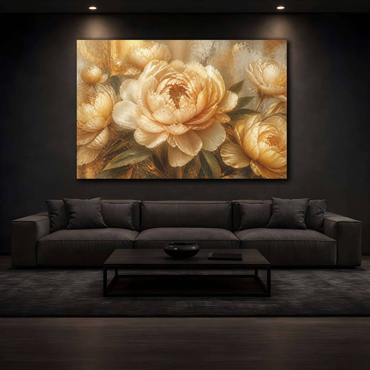 Mockup 3. Champagne Peony Floral shown as canvas print