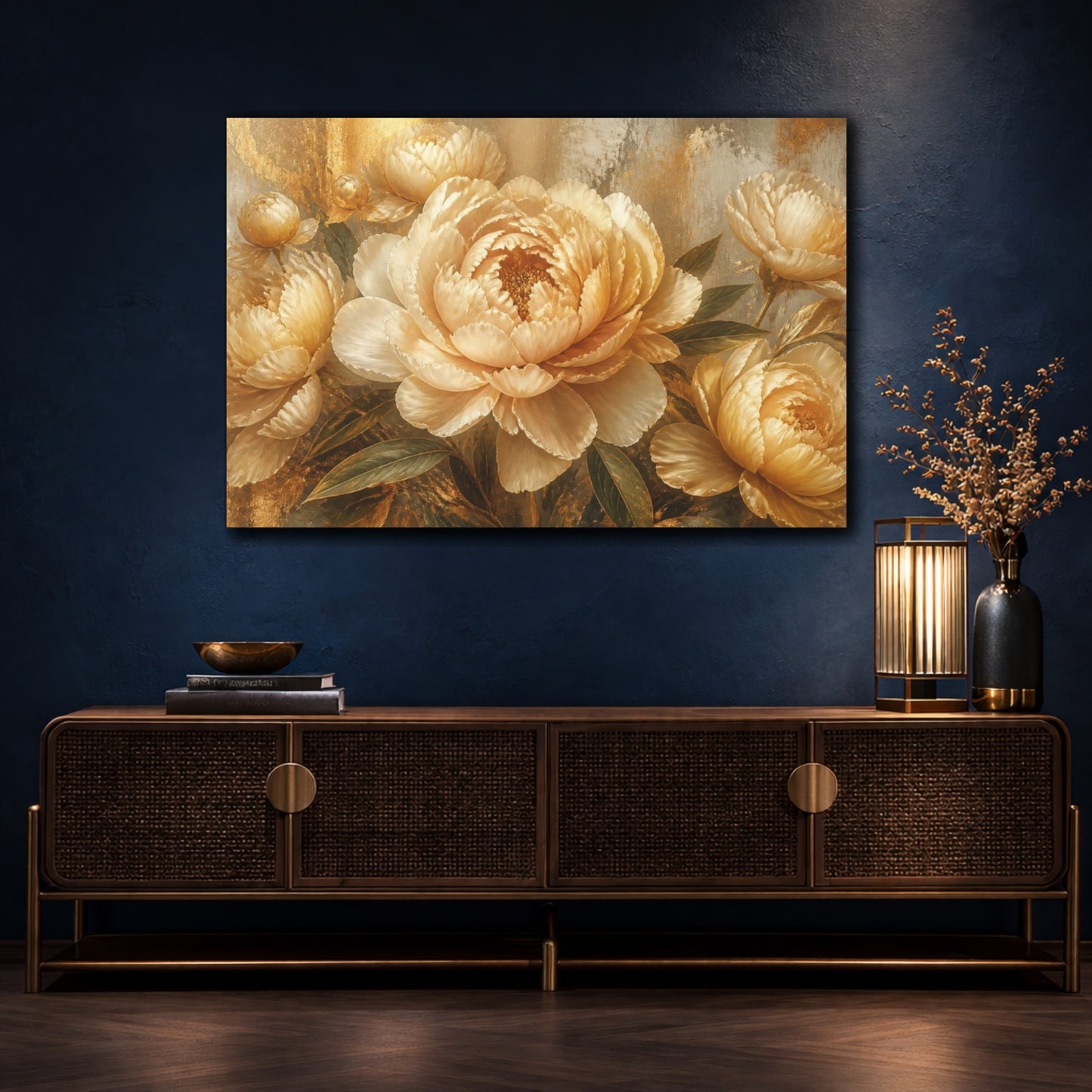 Mockup 4. Champagne Peony Floral shown as canvas print