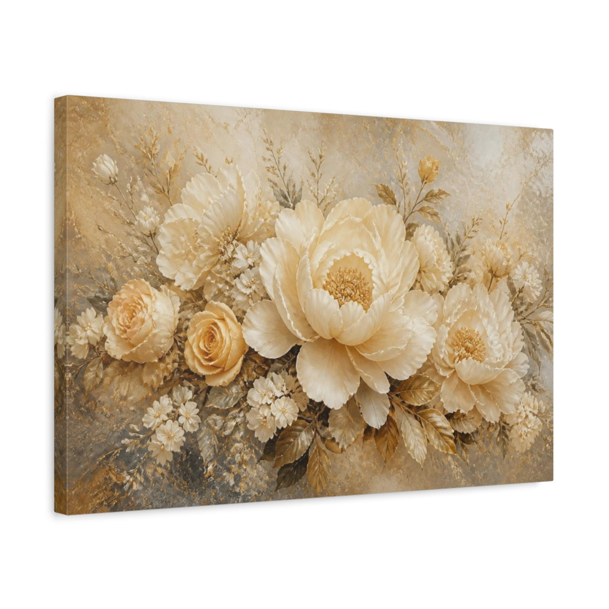 Side Mockup 3. Champagne Peony Flower shown as canvas print