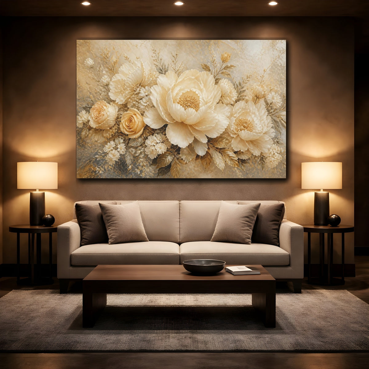 Mockup 2. Champagne Peony Flower shown as canvas print