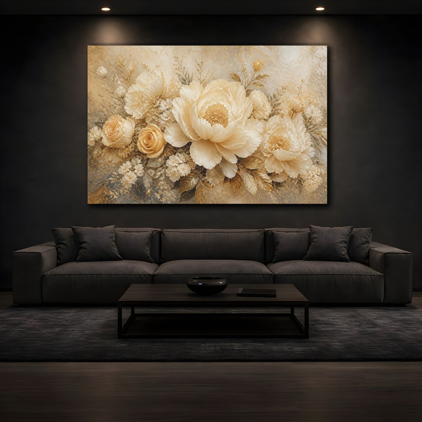 Mockup 3. Champagne Peony Flower shown as canvas print