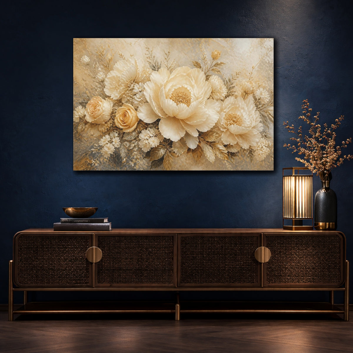 Mockup 4. Champagne Peony Flower shown as canvas print