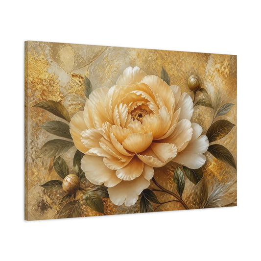 Main Mockup. Champagne Peony On Gold shown as canvas print
