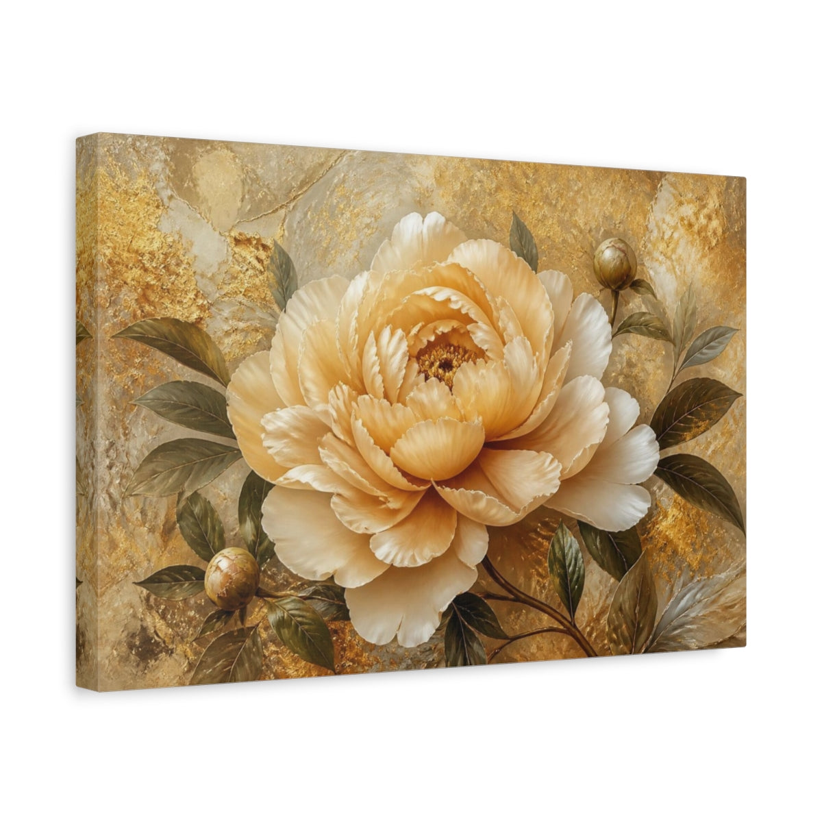 Side Mockup 4. Champagne Peony On Gold shown as canvas print