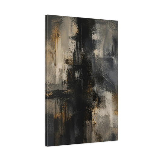 Main Mockup. Charcoal & Gold Abstract shown as canvas print