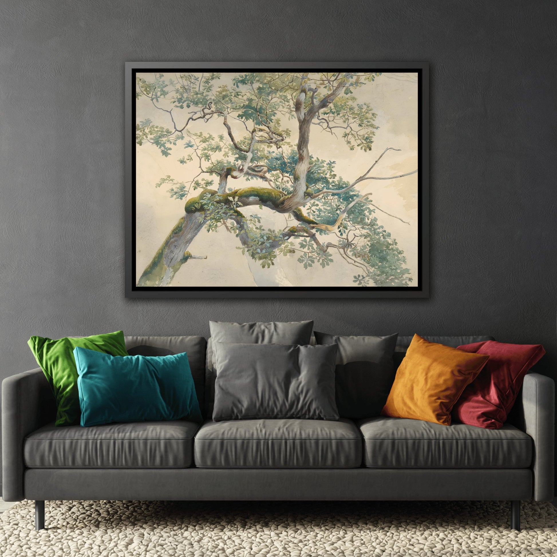 Charles Reginal Aston Tree Branches - Framed Canvas Art Print in Black Pinewood Frame