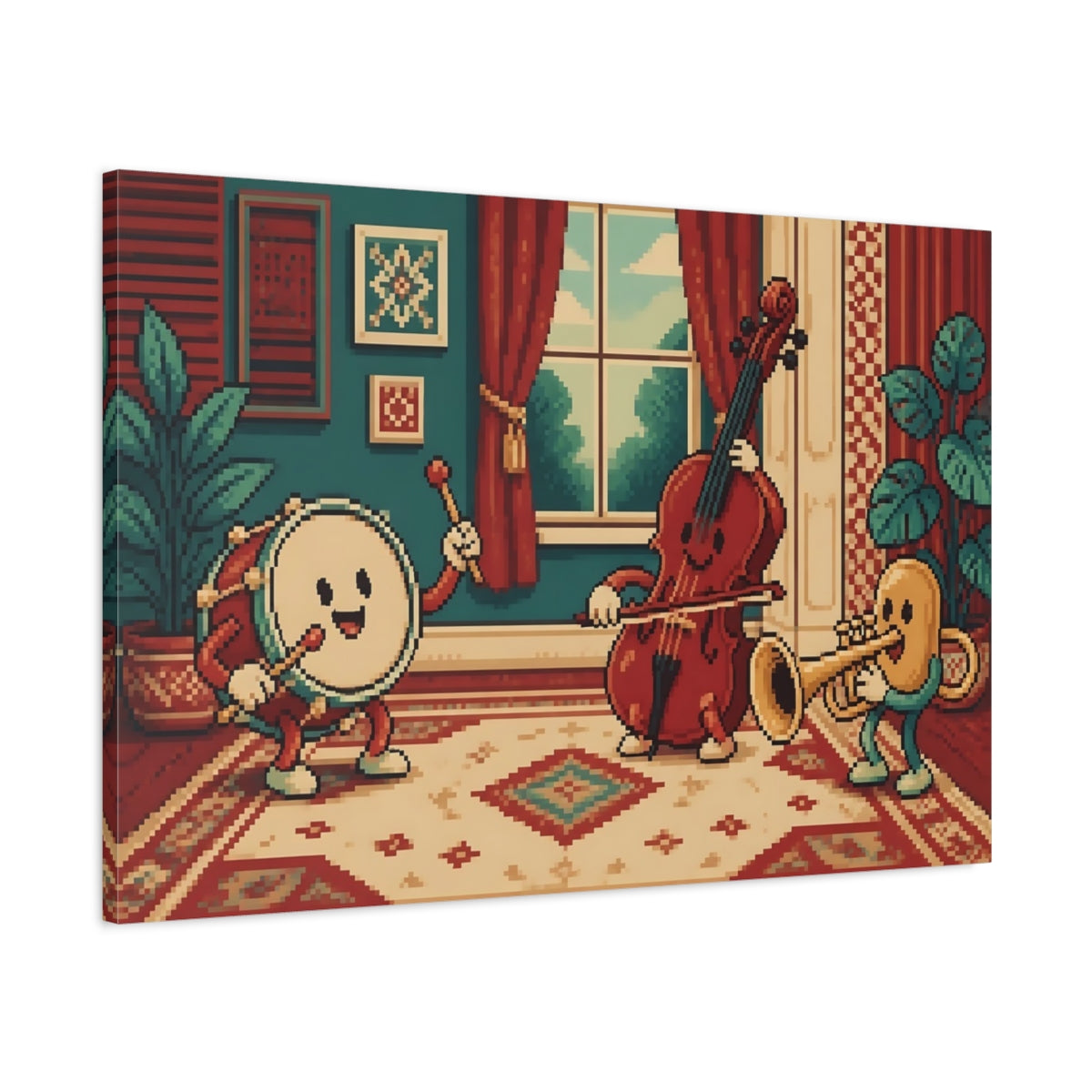 Main Mockup. Cheerful Pixel Instruments shown as canvas print