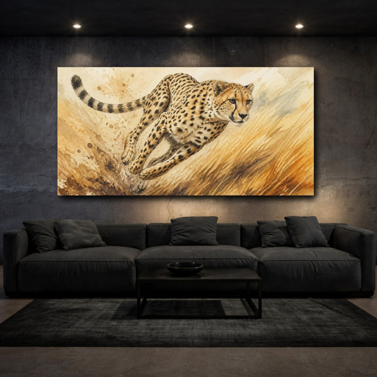 Cheetah Animal Sprint Canvas Print Wall Art – Living Room Decor, Above Fireplace - YesArtYes