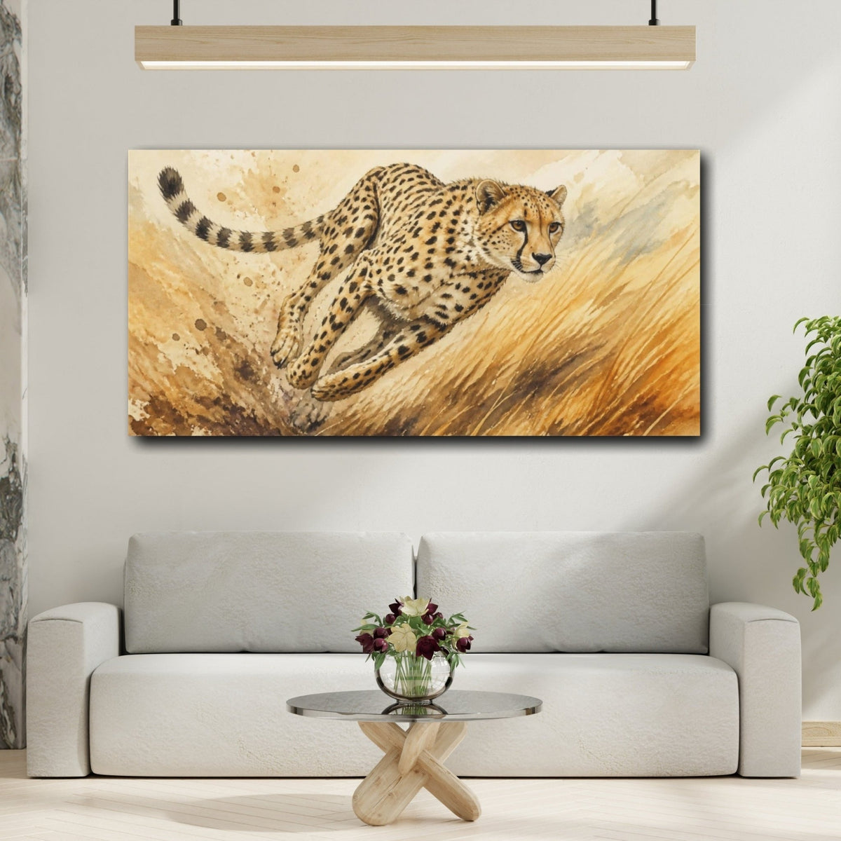 Cheetah Animal Sprint Canvas Print Wall Art – Living Room Decor, Above Fireplace - YesArtYes