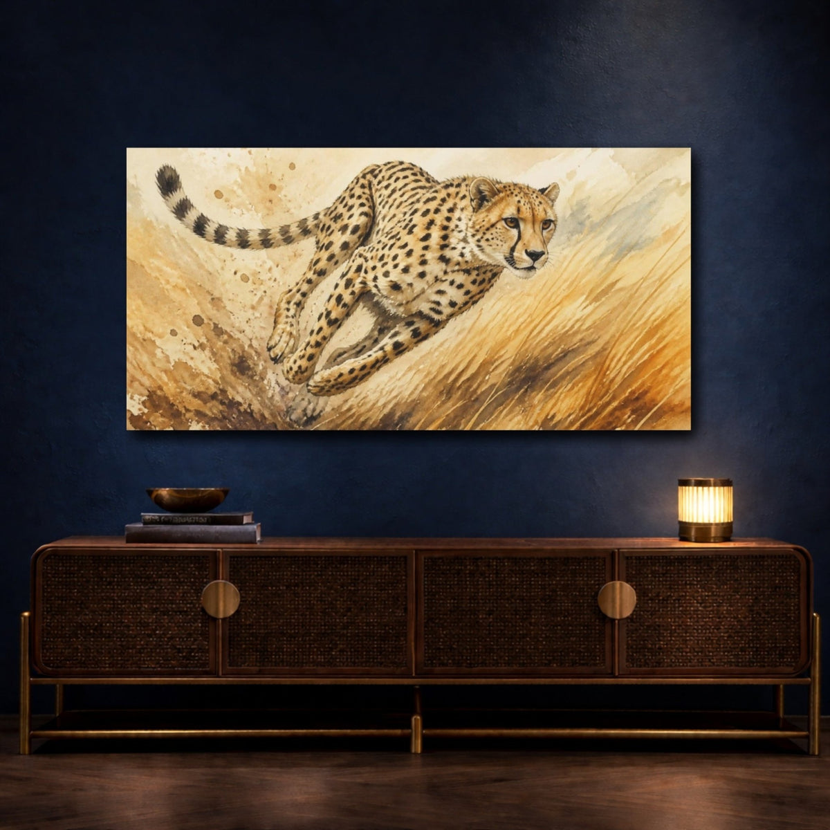 Cheetah Animal Sprint Canvas Print Wall Art – Living Room Decor, Above Fireplace - YesArtYes