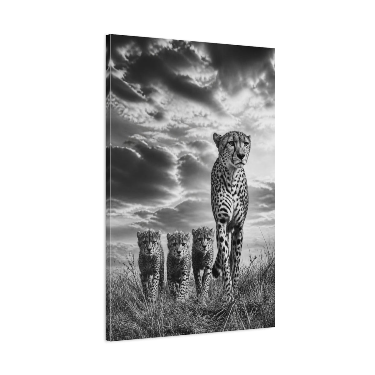 Main Mockup. Cheetah Mother And Cubs Animals shown as canvas print