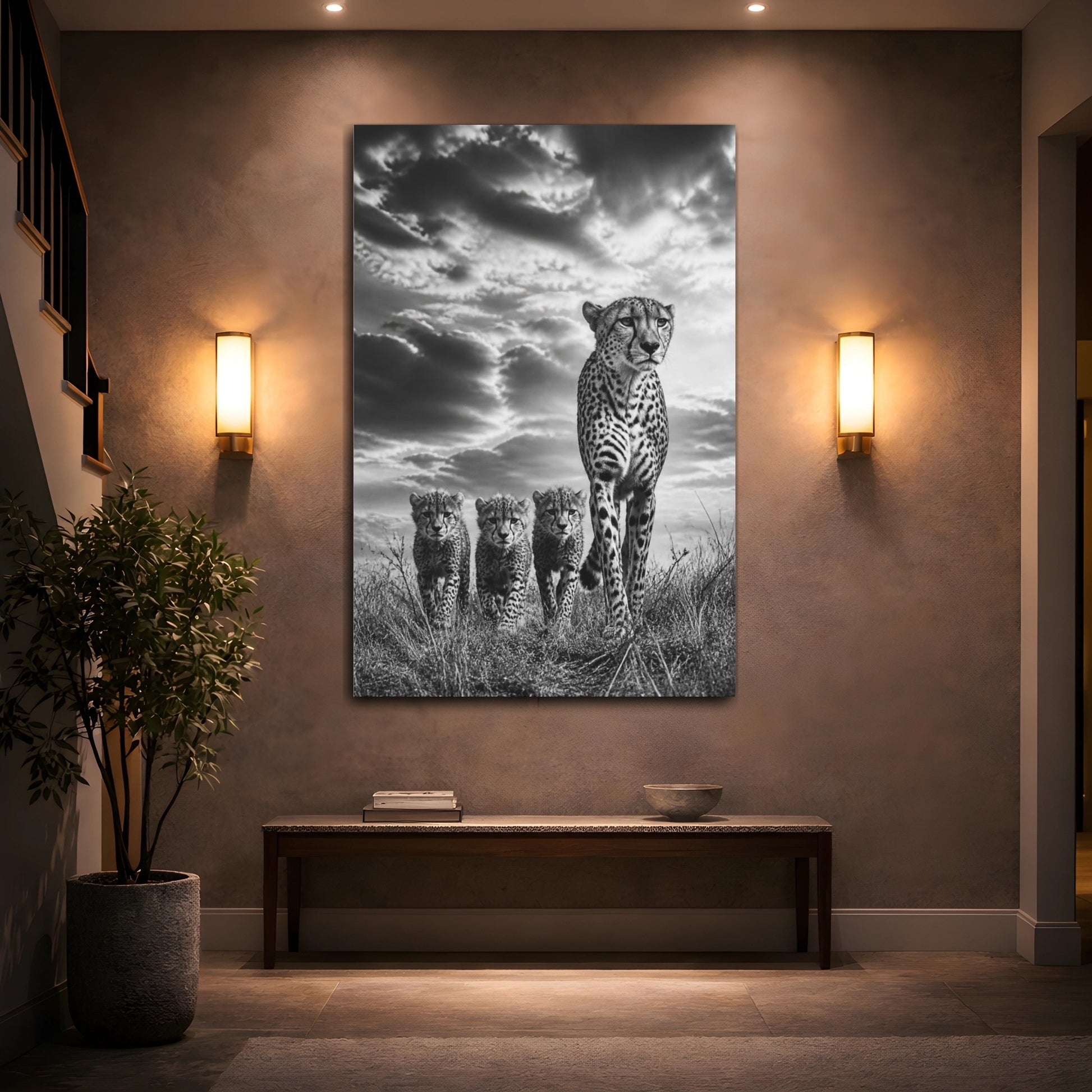 Mockup 2. Cheetah Mother And Cubs Animals shown as canvas print