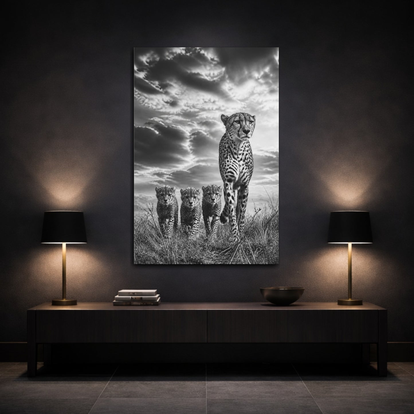 Mockup 3. Cheetah Mother And Cubs Animals shown as canvas print