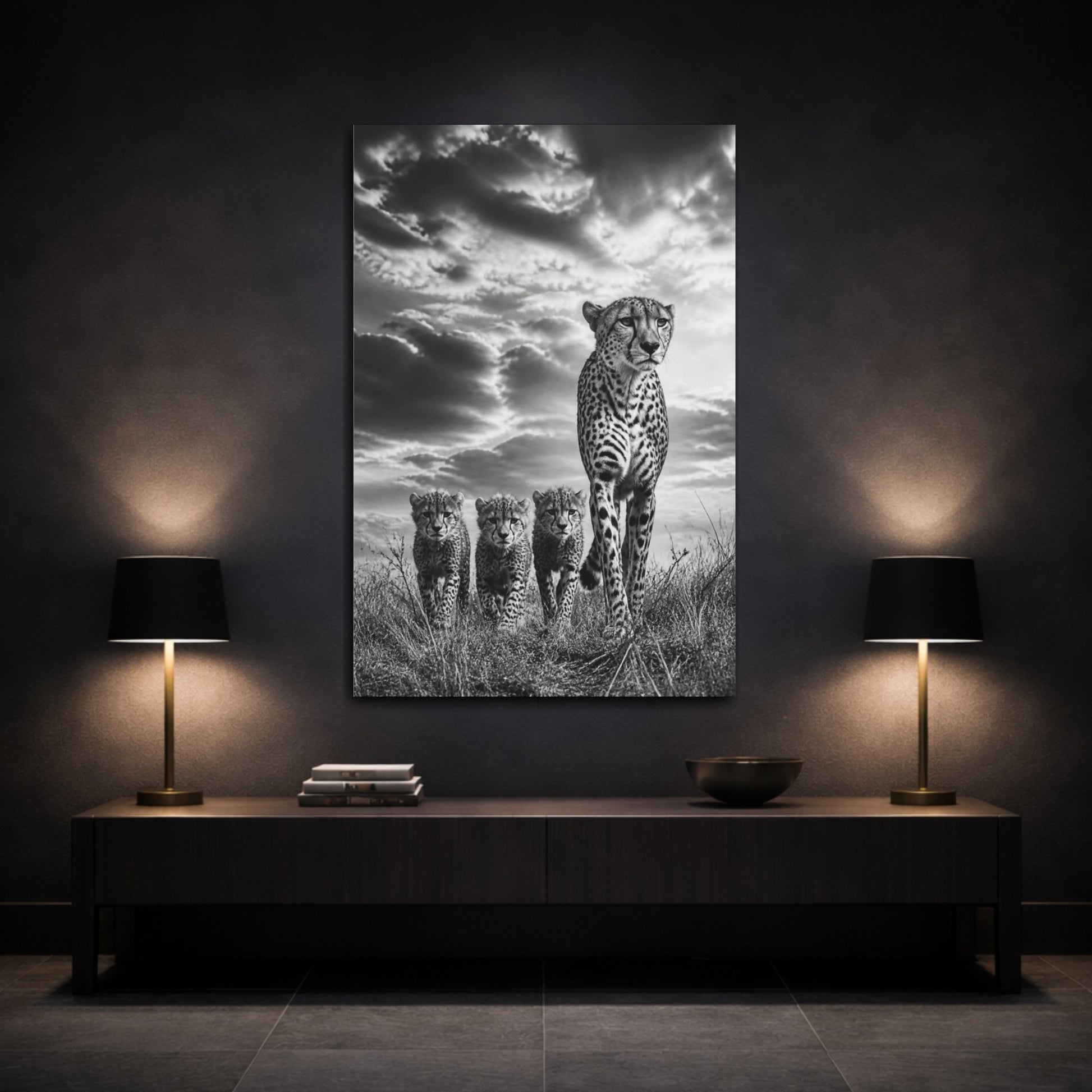 Mockup 3. Cheetah Mother And Cubs Animals shown as canvas print