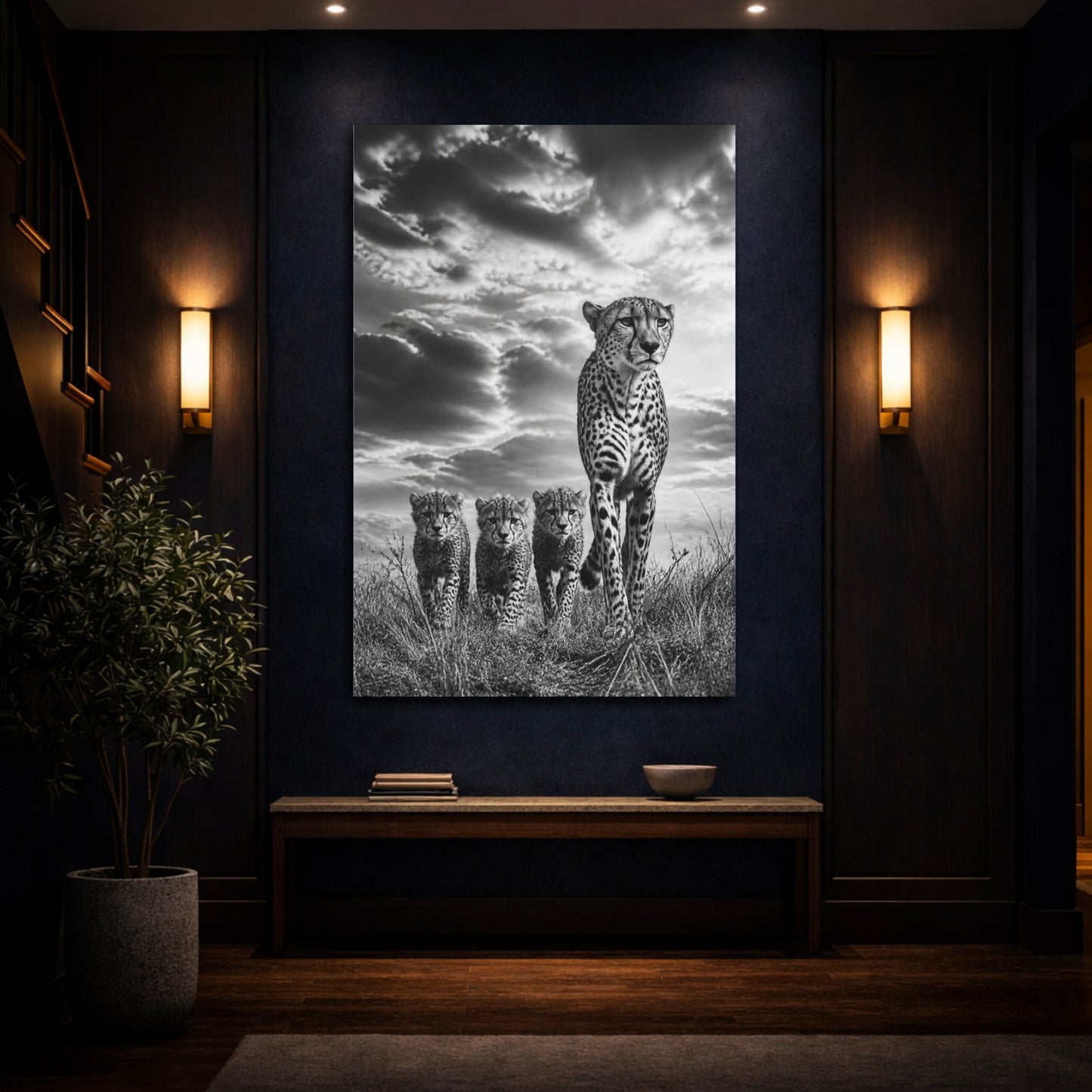 Mockup 4. Cheetah Mother And Cubs Animals shown as canvas print