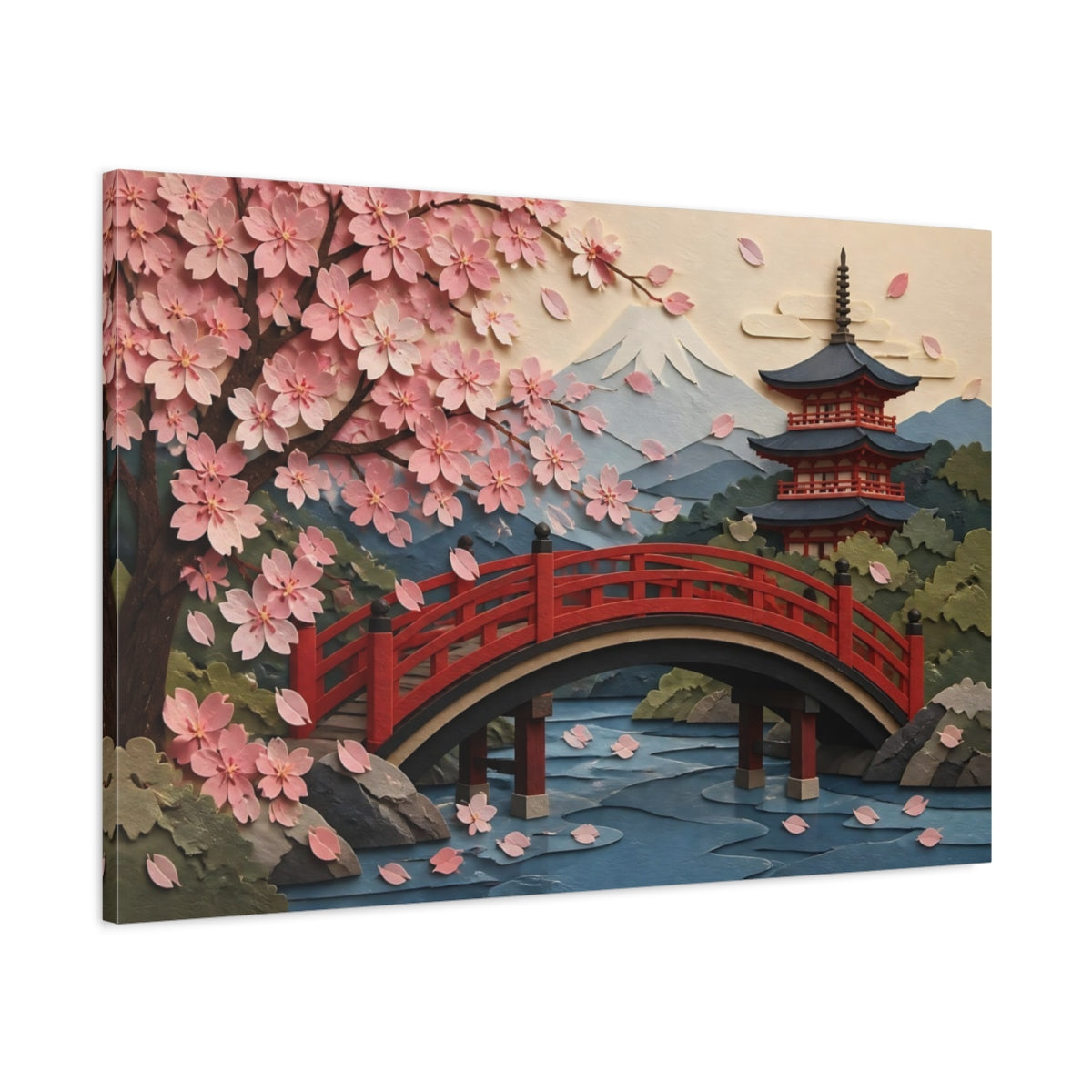 Main Mockup. Cherry Blossom Bridge shown as canvas print