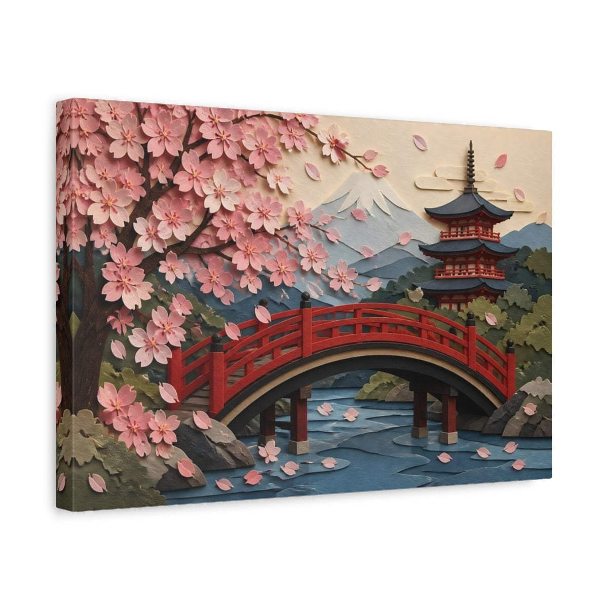 Side Mockup 4. Cherry Blossom Bridge shown as canvas print