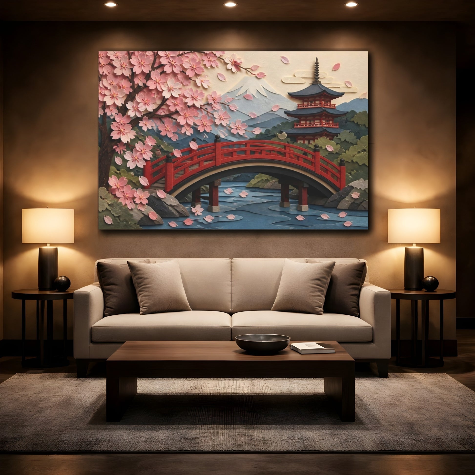 Mockup 2. Cherry Blossom Bridge shown as canvas print