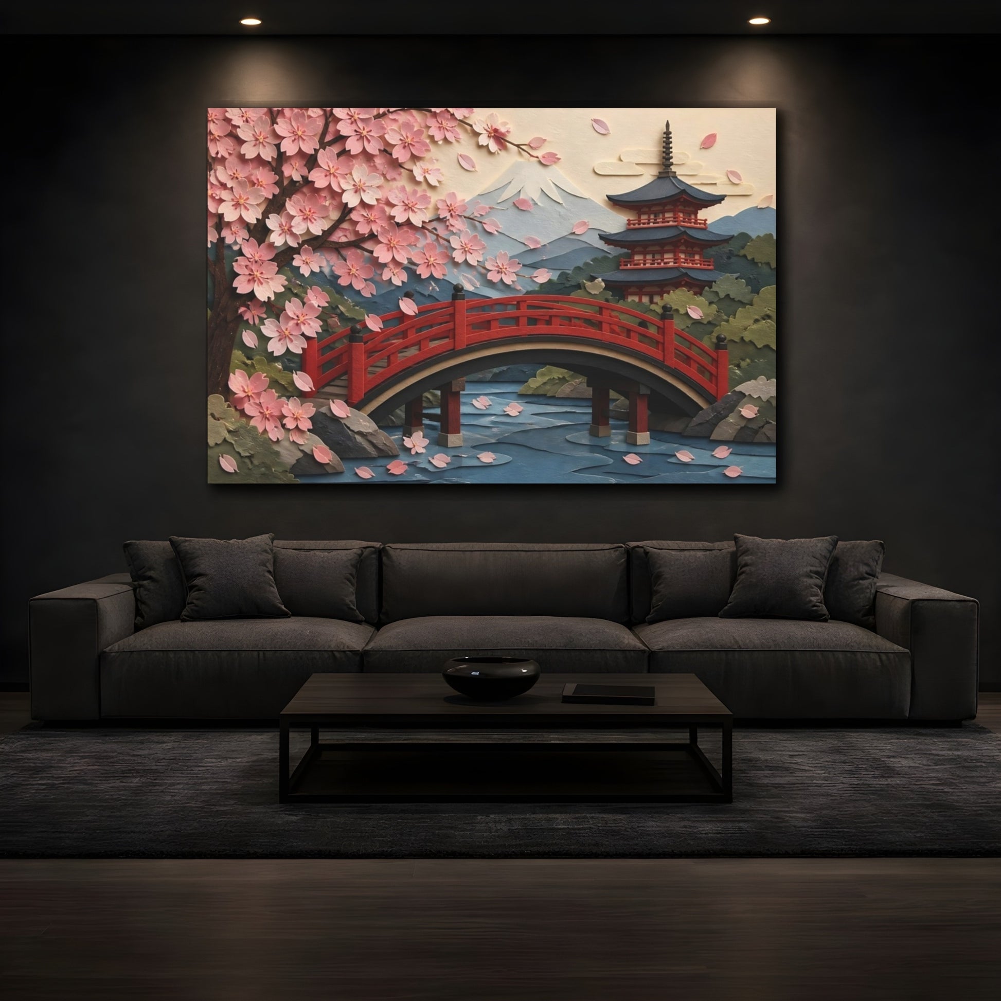 Mockup 3. Cherry Blossom Bridge shown as canvas print